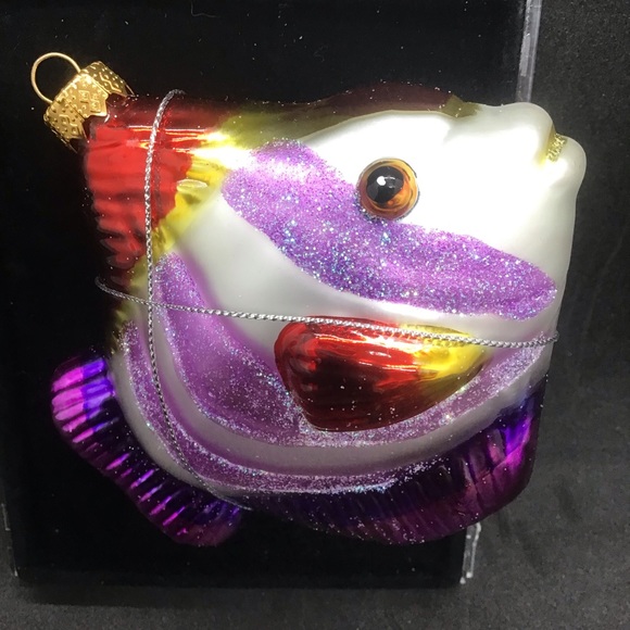 NIB Vintage 2004 Glass Hand painted Purple Fish Christmas Ornament. - Picture 7 of 9